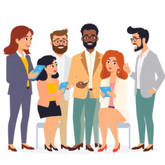 Obraz premium A group of six leaders are preparing for a client pitch. Some are holding tablets, others taking notes or gesturing as they speak.