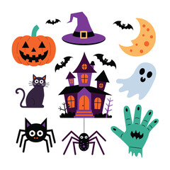 2d vector illustration Halloween t shirt icon design items ghost character Candles in carved pumpkin
