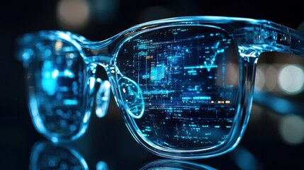 Futuristic Augmented Reality Glasses Displaying Digital Information