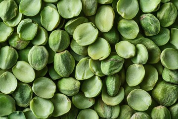 Green Pistachios peeled. Pistachio nuts top view. Healthy snack