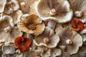 Dried mushrooms. Dried mushrooms top view. Champignons, porcini mushroom