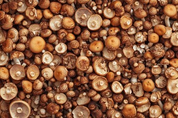 Dried mushrooms. Dried mushrooms in slices on dark background, top view.