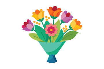 Colorful bouquets of assorted flowers isolated on white background