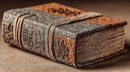 Handmade upcycled paper notebook visible stitching along spine centered on kraft background for earthy style