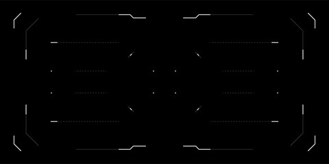 Futuristic HUD interface with glitchy tech UI for drone or sci fi game. Circular radar, target reticle, FPV layout and digital data overlay. Cyberpunk display with tactical and military elements.