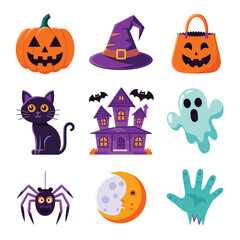 2d vector illustration Halloween t shirt icon design items ghost character Candles in carved pumpkin
