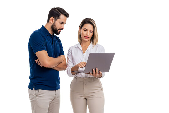 young couple with laptop on transparent - Powered by Adobe