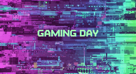 Celebrate Gaming Day Glitch Art Design