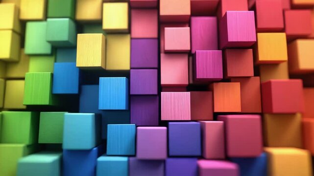 Multi-colored interlocking cubes forming a heart pattern.