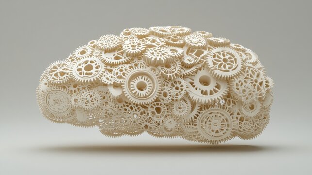 Cloud computing and artificial intelligence concept made of gears forming a brain - Powered by Adobe