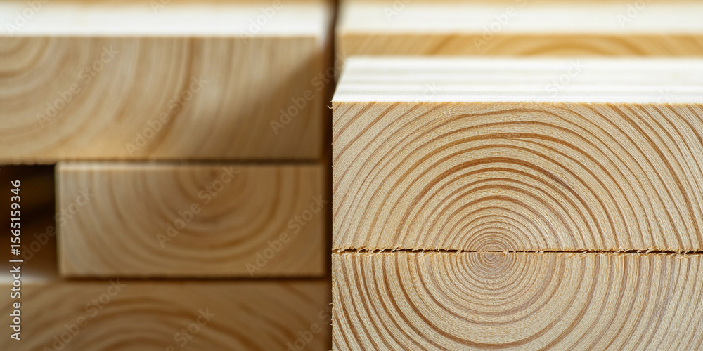 Poster Close-up view of polished wooden blocks showcasing grain patterns Generative AI