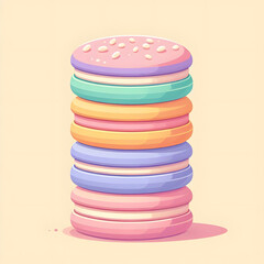 flat cartoon macaron stack in pastel color palette, clean and minimal

