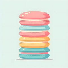 flat cartoon macaron stack in pastel color palette, clean and minimal

