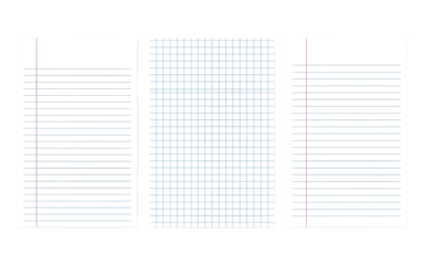 A collection of lined and grid paper sheets perfect for note taking and creative writing