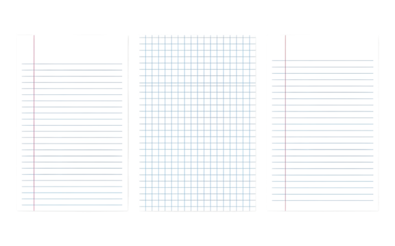 A collection of lined and grid paper sheets perfect for note taking and creative writing