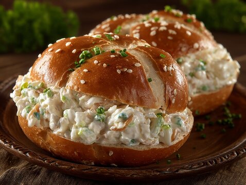 Freshly baked bread is used to make rolls that are filled with scrambled eggs and microgreens