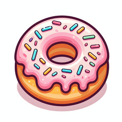 kawaii donut with pastel pink glaze and sprinkles, cartoon minimal, white background

