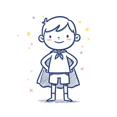 Fototapeta premium Young boy in superhero cape smiling with hands on hips