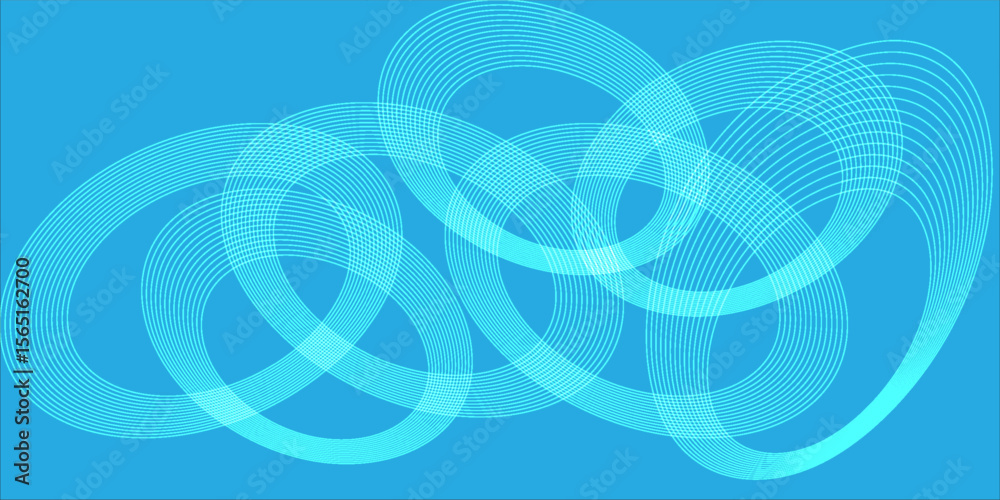Poster abstract blue background with overlapping curved lines and circular wave patterns. futuristic and cl