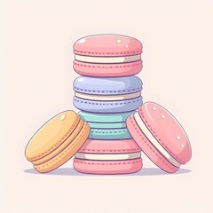 flat cartoon macaron stack in pastel color palette, clean and minimal

