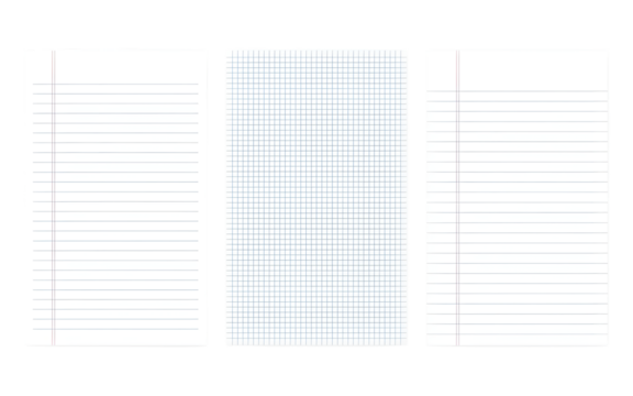 Blank notebook pages with horizontal and grid lines ideal for education and creative purposes