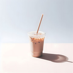 Iced coffee in plastic cup isolated on white background