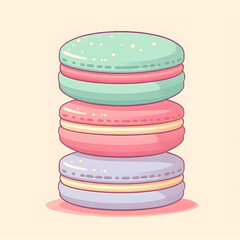 flat cartoon macaron stack in pastel color palette, clean and minimal

