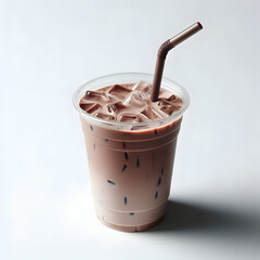 chocolate cocoa drink glass iced, isolated white background 