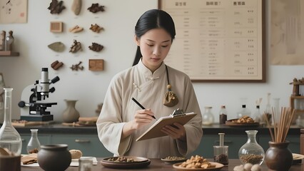 Traditional Chinese Medicine Practitioner Recording in Pharmacy, TCM Culture & Herbal - medicine Element