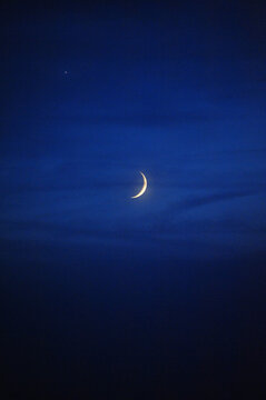 crescent in the night sky over Dubrovnik, Croatia