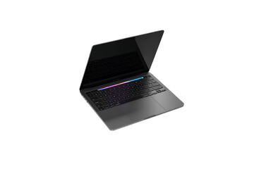 Modern silver laptop with colorful keyboard backlight isolated on transparent background
