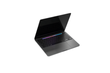 Modern silver laptop with colorful keyboard backlight isolated on transparent background