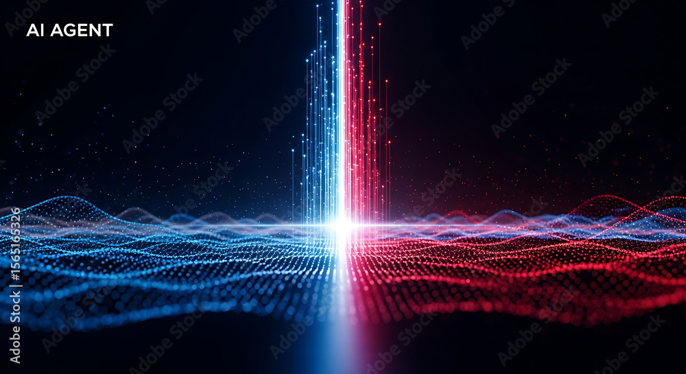 Poster digital data flow visualization showing artificial intelligence and futuristic technology concepts