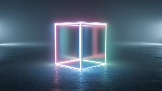 A minimalistic, surreal tesseract floating in an infinite 