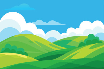 Serene Green Hills Landscape Sunny Day, Rolling Hills, Lush Meadows