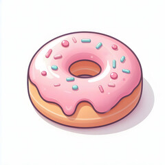 kawaii donut with pastel pink glaze and sprinkles, cartoon minimal, white background


