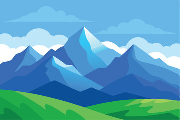 Majestic Mountain Range Landscape Illustration Serene Peaks and Verdant Valley