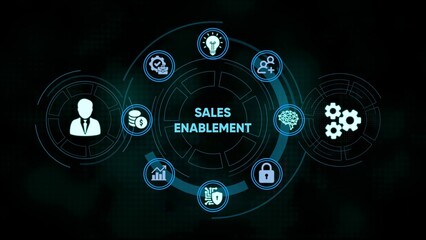 Sales enablement concept displayed with digital icons and futuristic interface