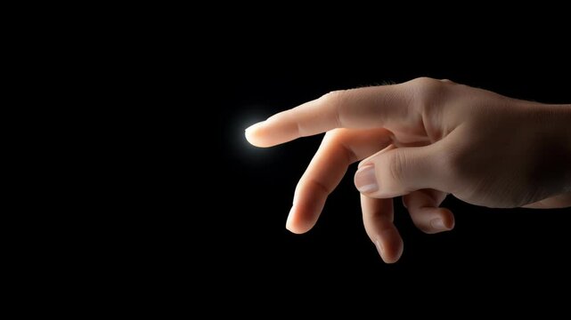 Final Vote - A dramatic macro close-up shot of an inked finger about to press an electronic voting button, highlighted against a solid black background. 