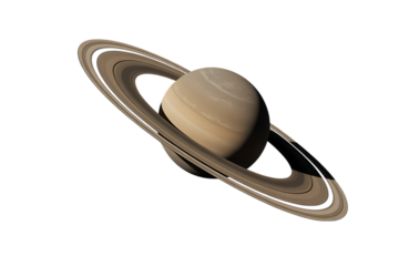 Detailed view of planet saturn with its prominent rings isolated on transparent background