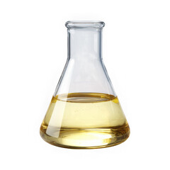 Erlenmeyer flask filled with yellow liquid against a solid white background