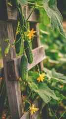 cucumber grows in the garden harvest