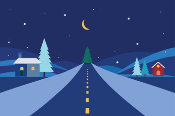 Fototapeta premium winter landscape with houses and trees