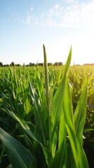 A large field of corn growing tall