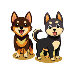 Brown And Black Puppy, Dog, Husky, Funny, icon, Illustrations Set