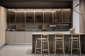 Modern luxury kitchen interior design in minimal style