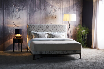 Modern luxury bedroom interior in minimal scandinavian style
