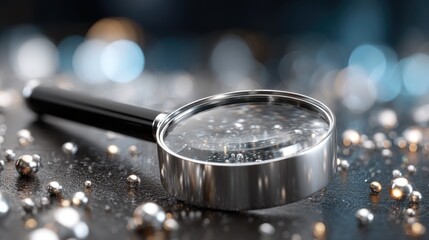 A magnifying glass focuses on a digital map emphasizing intricate details against a dark blue backdrop