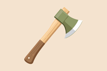 Minimalist Wooden Axe in Flat Vector Style with Muted Earth Tones
