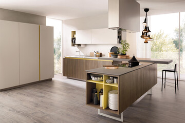 Modern luxury kitchen interior design in minimal style